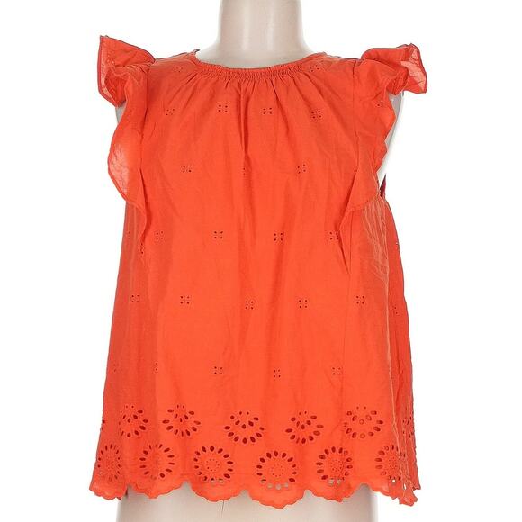 KATE SPADE BLOUSE RUFFLE SLEEVE COTTON EYELET LACE SCALLOPED ORANGE M - Picture 1 of 9